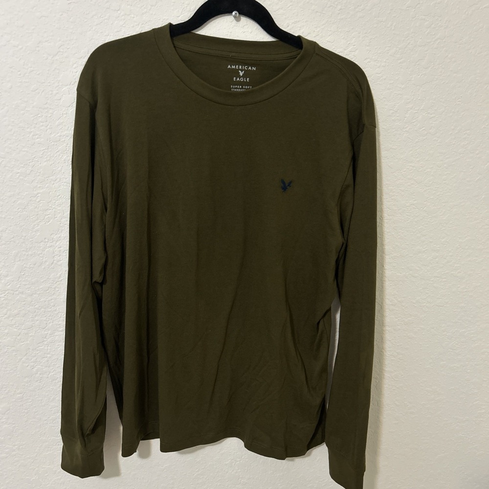 American Eagle Super Soft Standard Fit Men's M Long Sleeve Olive Green Eagle Log